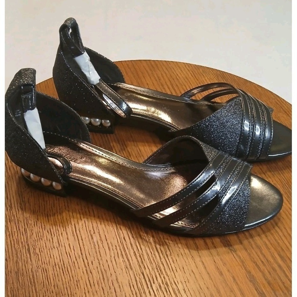 Dunion Womens Strappy Dress Sandals Heels Peep Toe Ankle Strap Sparkle‎ NWT